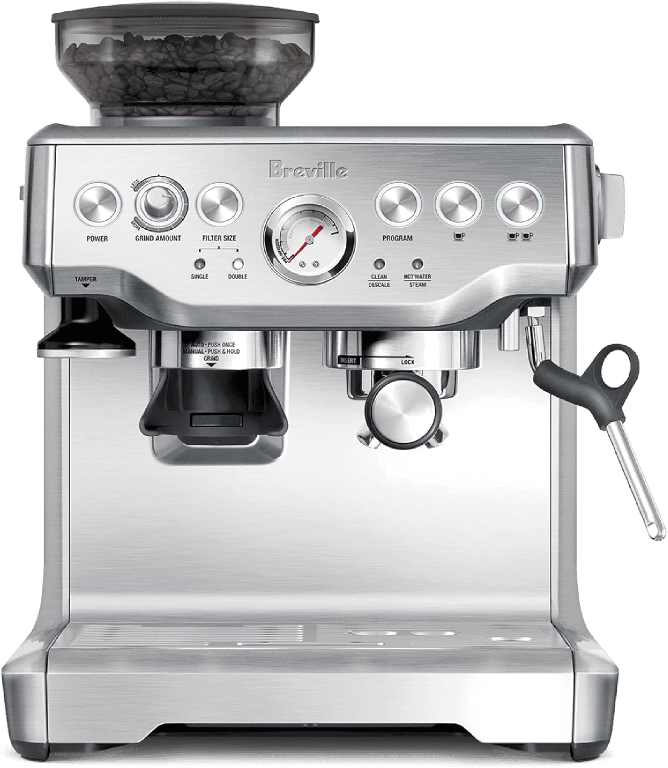 Breville Barista Express BES870XL Espresso Machine in brushed stainless steel with built-in grinder