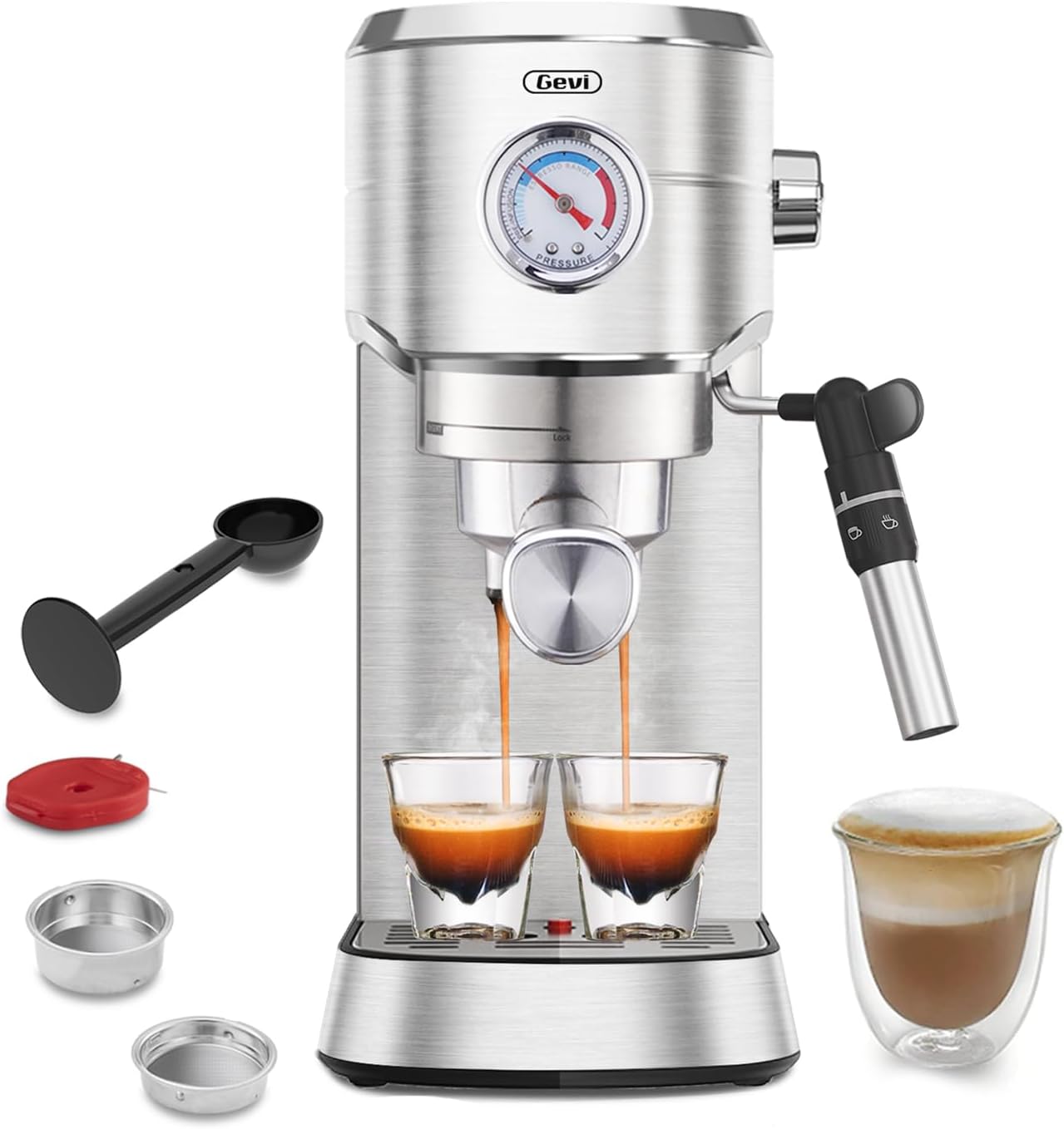 Gevi 20-bar espresso machine with automatic milk frother and steam wand for cappuccino and latte lovers